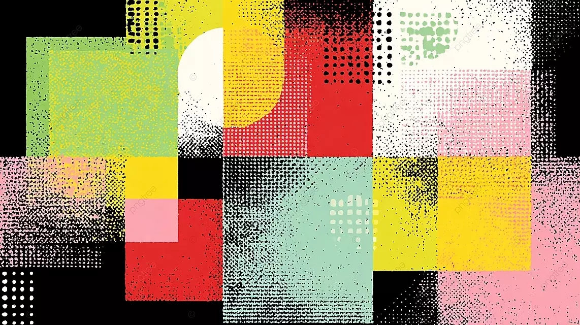 抽象几何形状半色调点状纹理鲜艳的色彩拼图效果