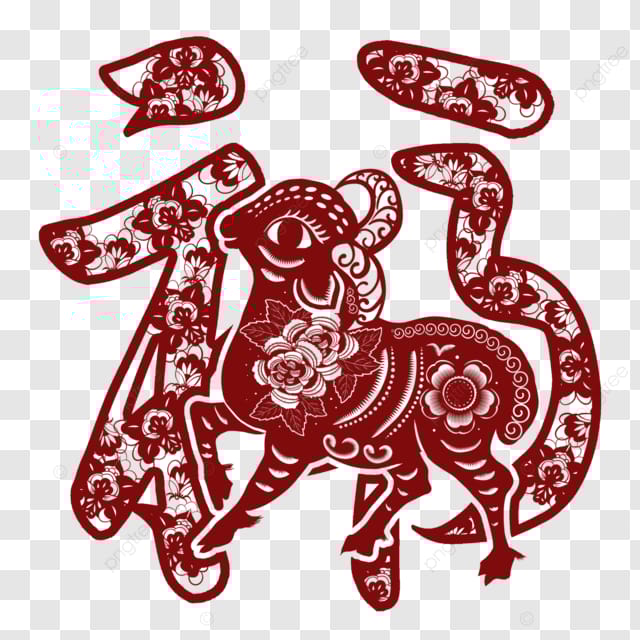 春节十二生肖剪纸红色传统节日福字羊年