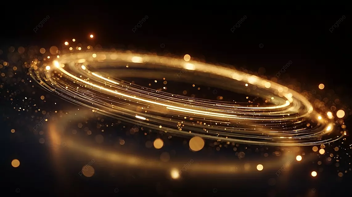 在未来派的星空空间中闪闪发光的金戒指