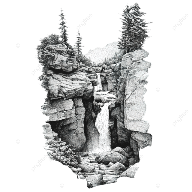 太平洋西北部岩石和树木之间的宁静瀑布