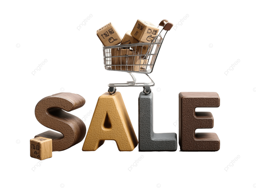 3D销售文字带购物车插图