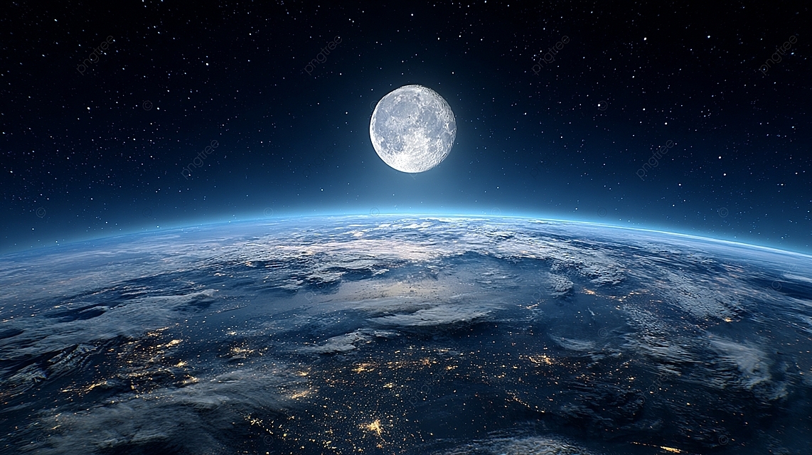 地球和月亮在空间的夜空中