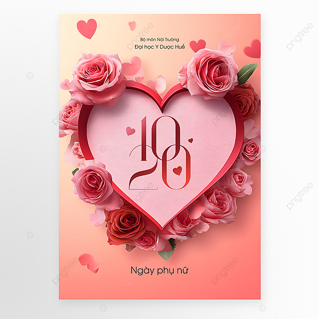 卡通花卉心形边框越南女人节节日祝福海报