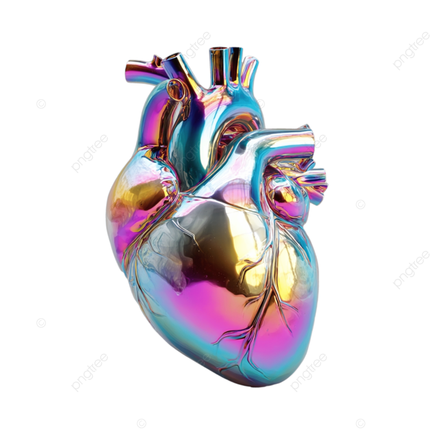 彩色彩虹心形 3D 渲染在白色背景上，带有工作室灯光和超现实主义细节