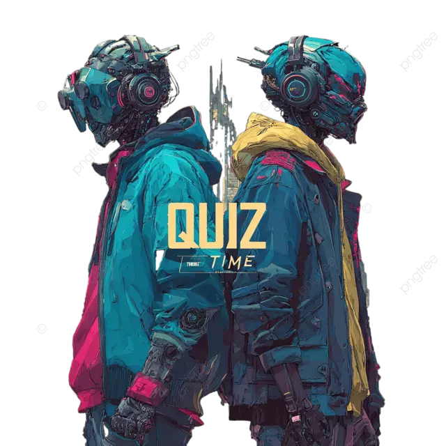 身着街头服饰的未来派机器人二人组在霓虹灯城市景观中摆出各种姿势