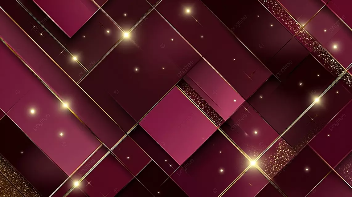 现代的几何图案，带红色粉红色块金线条和闪闪发光的白色灯