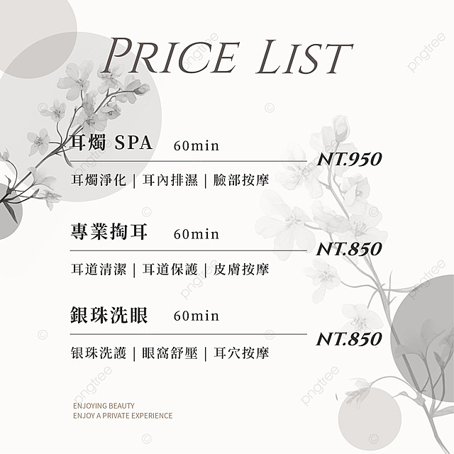 spa项目价目表简约风格白色sns 向量