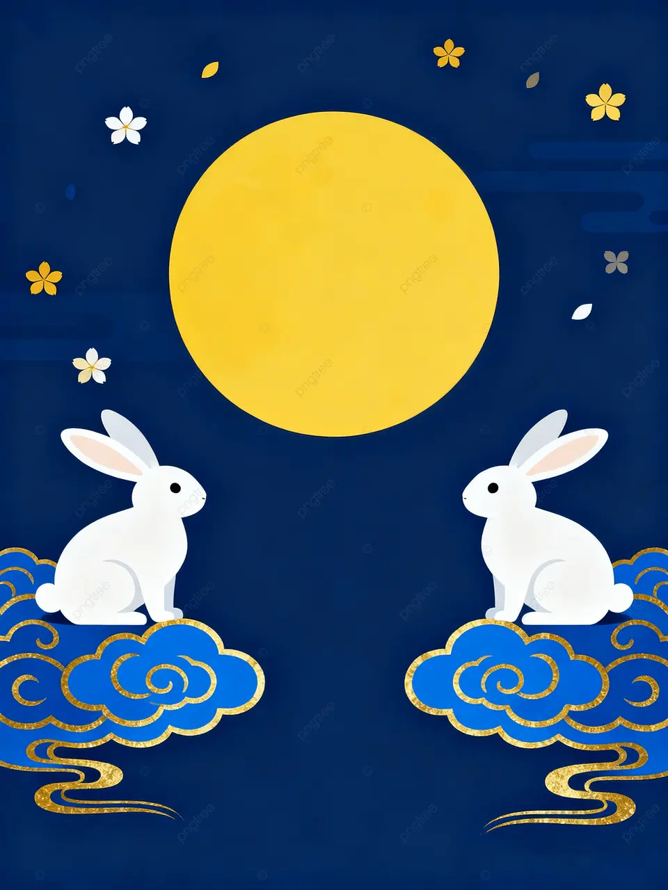 卡通星空月亮兔子祥云中秋节快乐节日背景