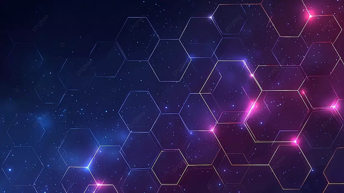 未来派六边形的渐变光芒在星空夜空中