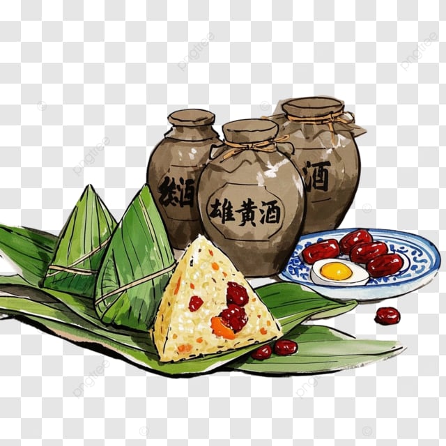 端午节快乐粽子和一坛雄黄酒