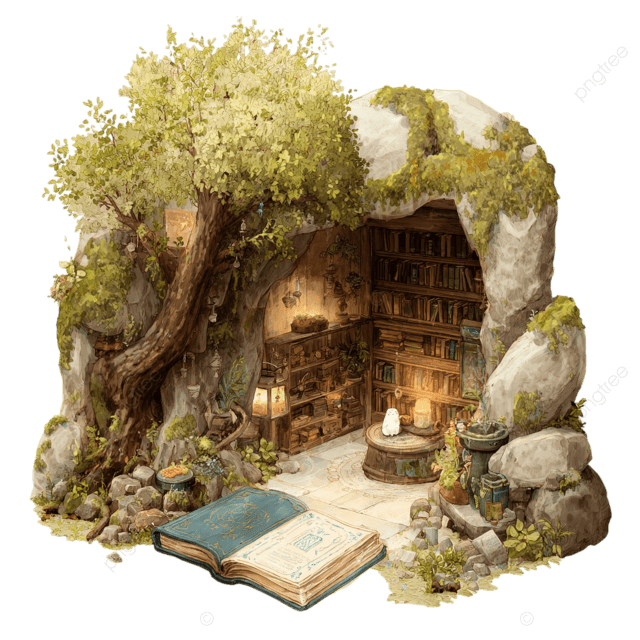 空心树中的魔法森林图书馆