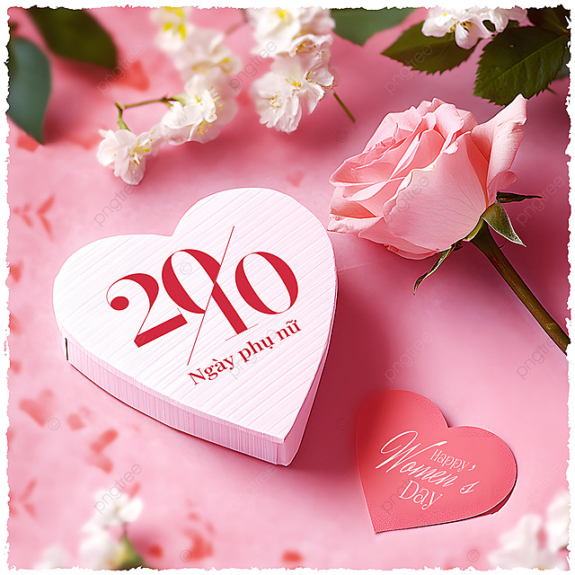 摄影风格玫瑰心形礼盒越南女人节节日祝福社交媒体广告