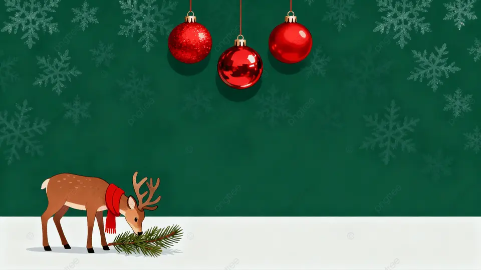 圣诞节绿色彩球麋鹿松枝背景