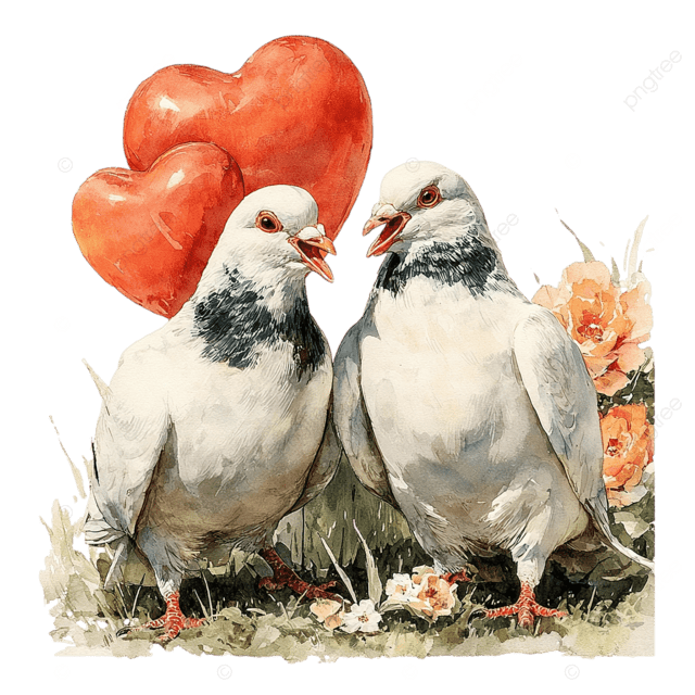 白鸽子在明亮的生动动画片场景中以心形气球飞行