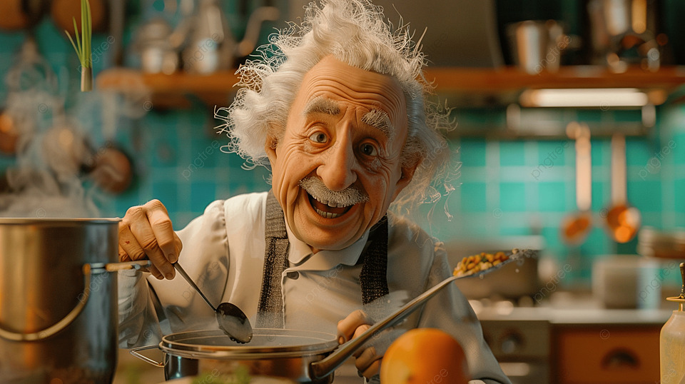 老年厨师在舒适的厨房做饭