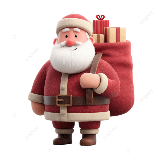 可爱的皮克斯风格圣诞老人 3D 角色设计与礼物