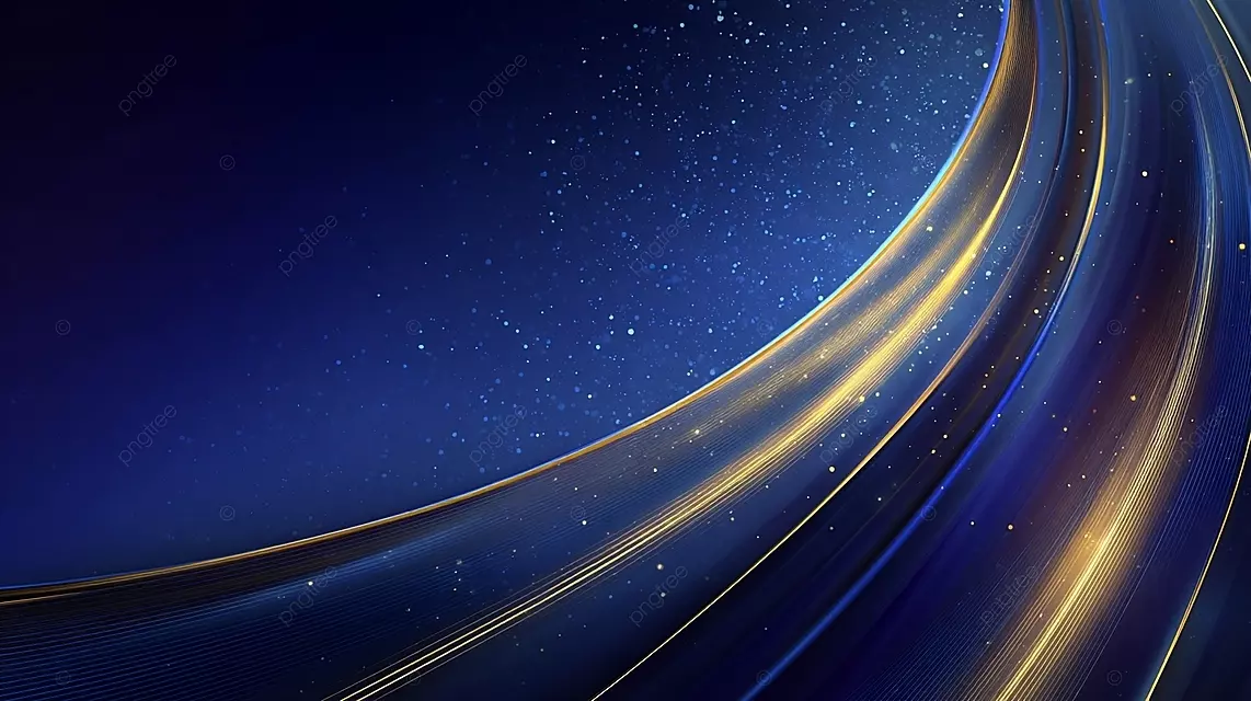 深蓝色的宇宙天空，带有金色动态的笔触和星空