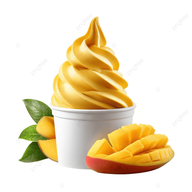 新鲜的芒果软冰淇淋在白杯中