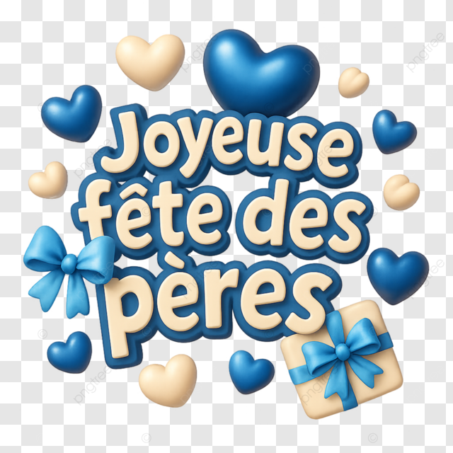 法语父亲节快乐蓝白爱心礼物