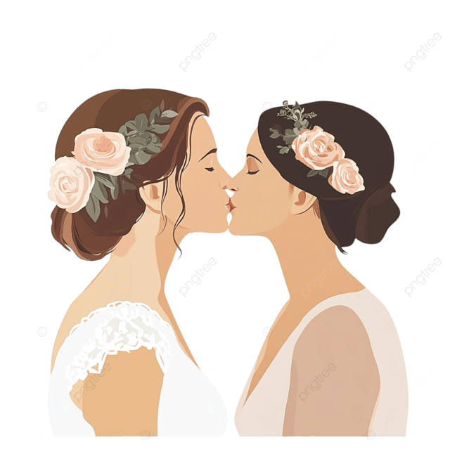 女同性恋夫妇 png 接吻剪贴画 同性婚姻插图