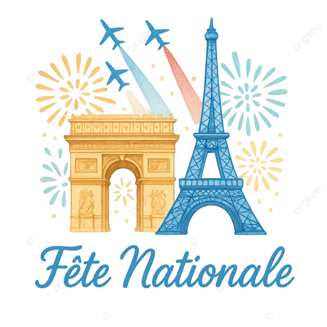 带有凯旋拱门和飞机的法国国庆纸牌插图