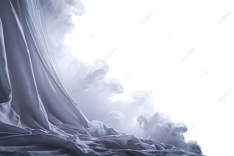 优雅的白色面纱和丝绸面料，背景和烟雾效果