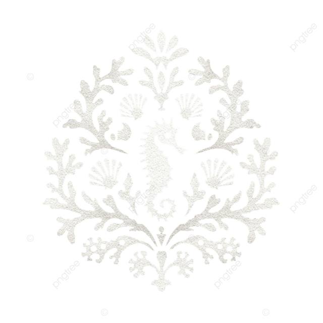 对称平面模板设计，以海藻 贝壳和海马为特色