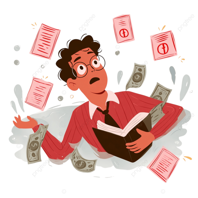 卡通人物在压倒性的账单和储蓄焦虑中挣扎