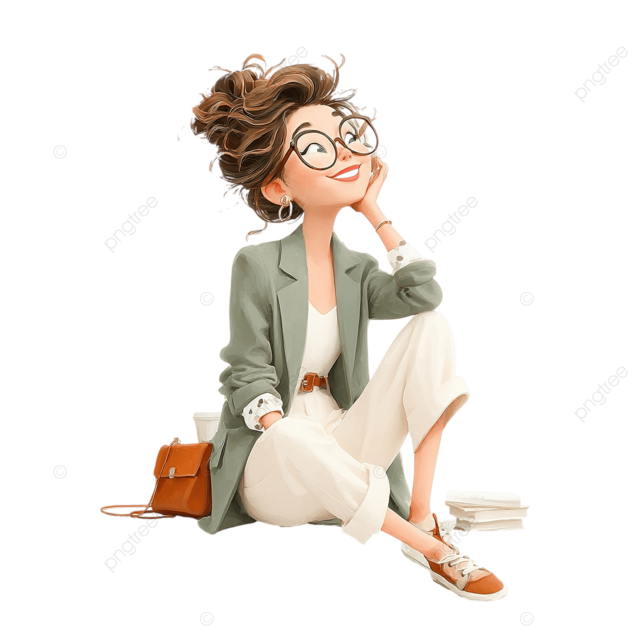 休闲女商人png贴纸插画