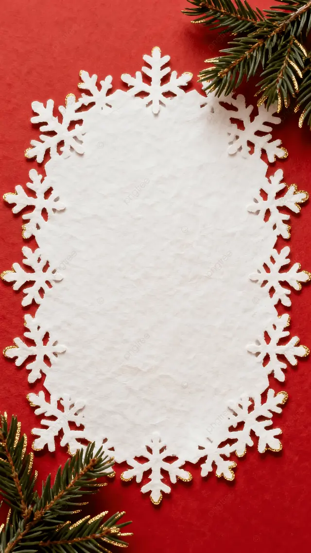 圣诞节红色雪花纹松枝留白背景