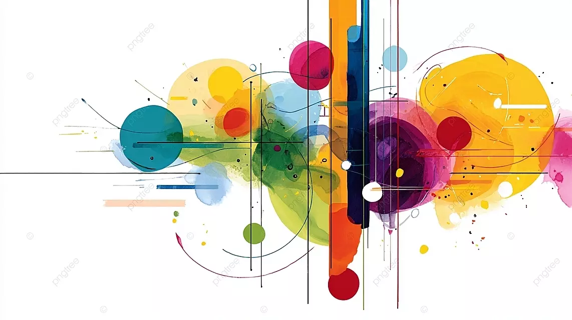 充满活力的抽象艺术，带有五颜六色的点和几何形状在白色背景