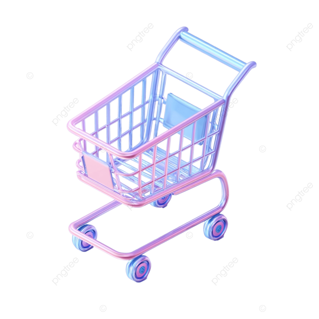 3D等距购物车图标浅紫色蓝色柔和灯光暖色