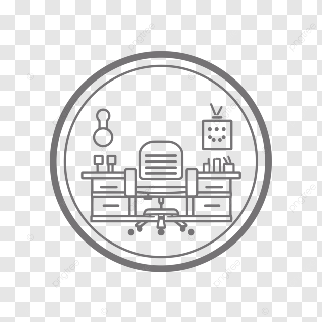 线条图标办公桌扁平圆形办公椅办公室图标矢量