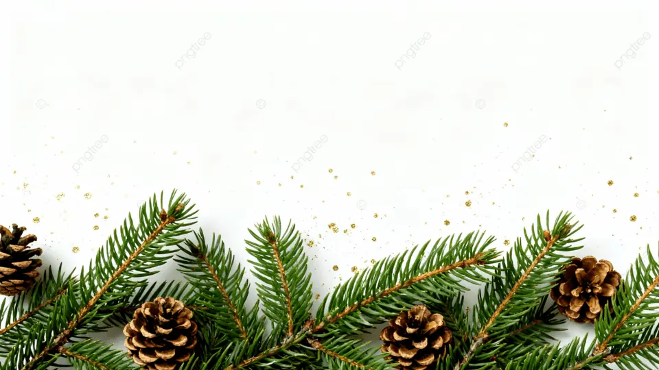圣诞节绿色松枝松果留白背景