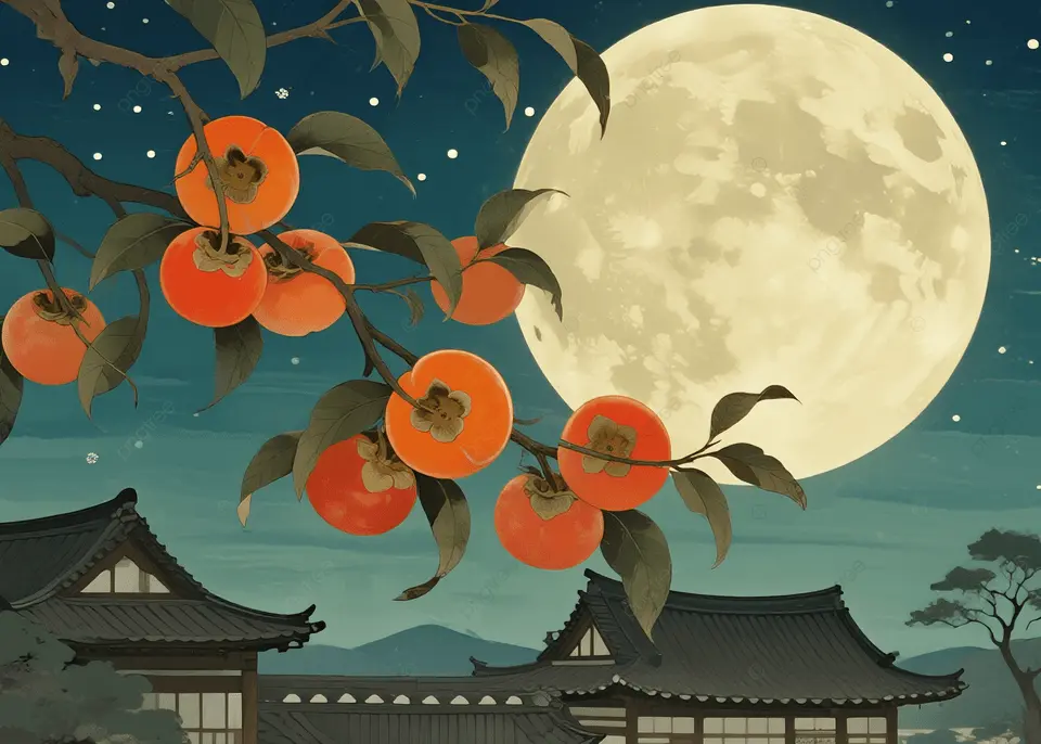 秋夜月亮柿子树背景