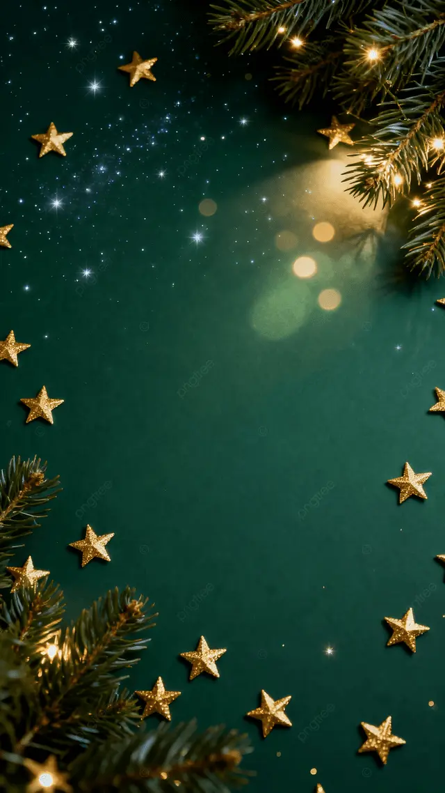圣诞节绿色金星松枝插画背景