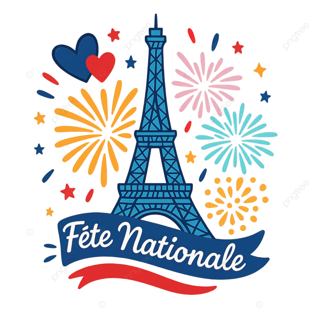 法国国庆节庆典巴士底日7月14日喜庆的法国节日插画