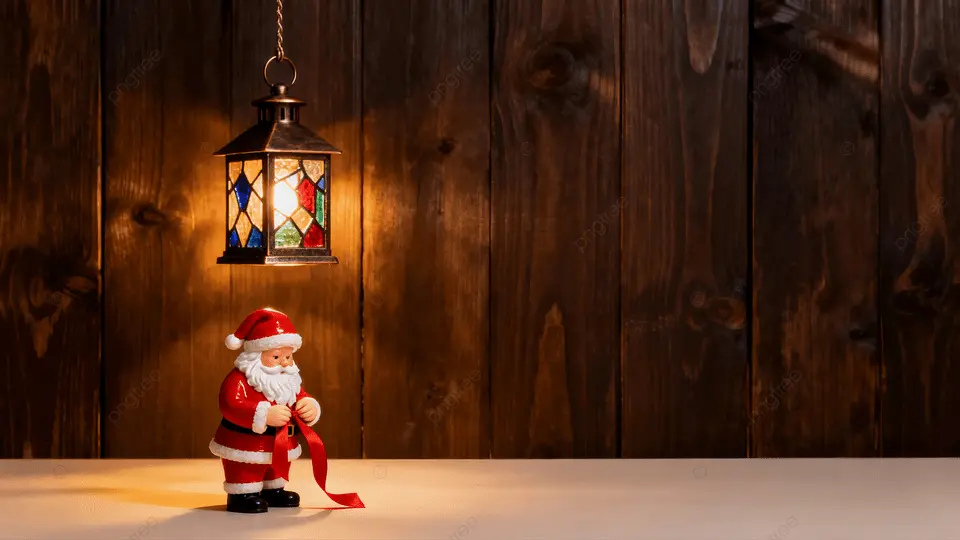 圣诞节棕色灯圣诞老人木纹背景
