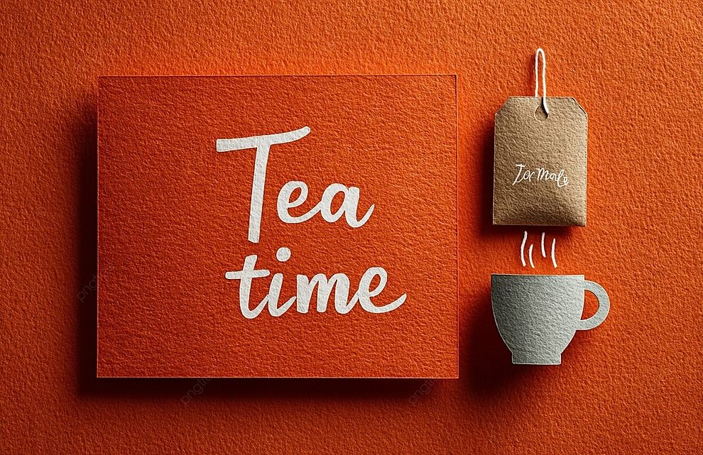 具有橙色背景的创意茶时间弹出卡片设计