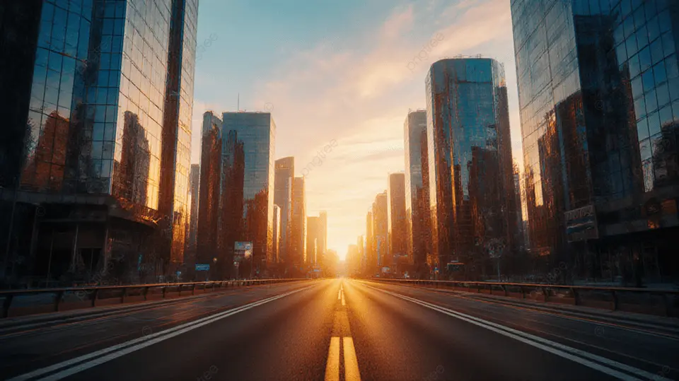 城市日落高楼大厦