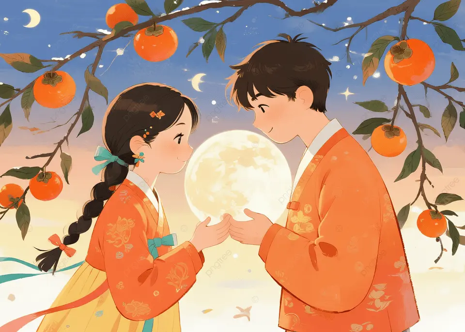 秋夕满月月亮插画背景