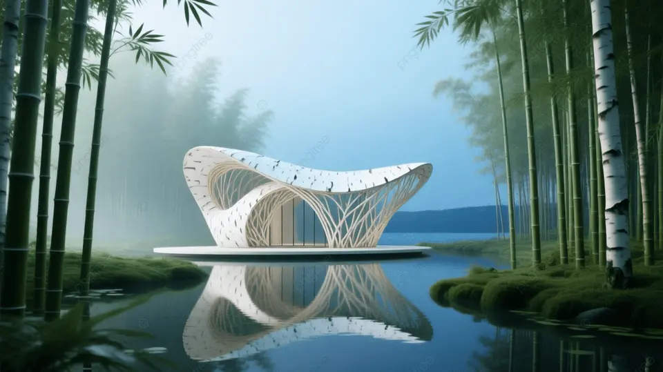 未来建筑与竹林景观