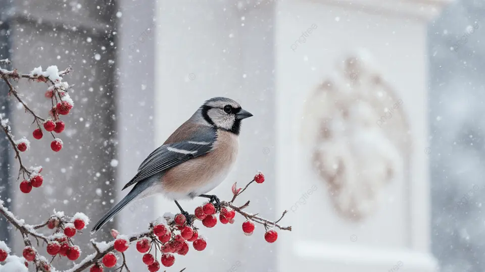 雪中鸟与浆果