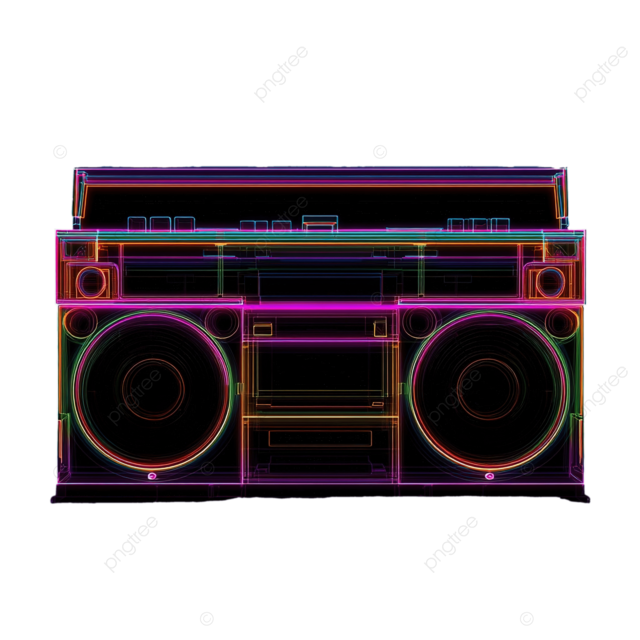 极简主义设计的复古音箱的鲜艳霓虹灯轮廓