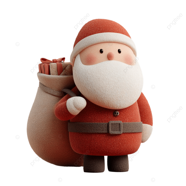 3D 圣诞老人卡通人物，带有礼物和细致的纹理