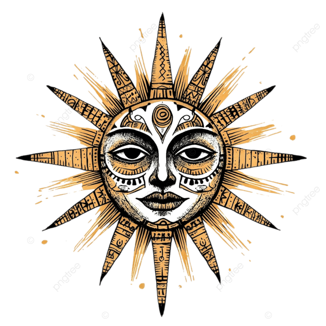 阿兹特克太阳石png贴纸手绘插画