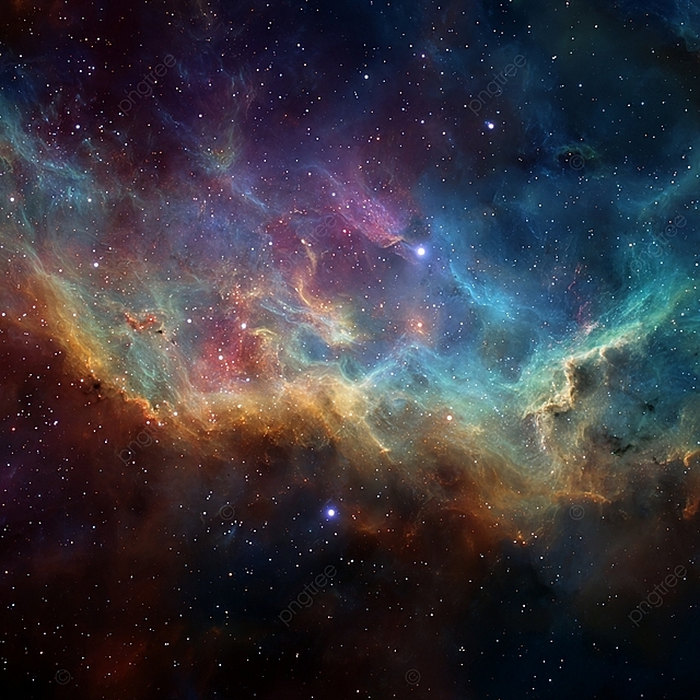 在迷人的星系空间背景下的多彩星云