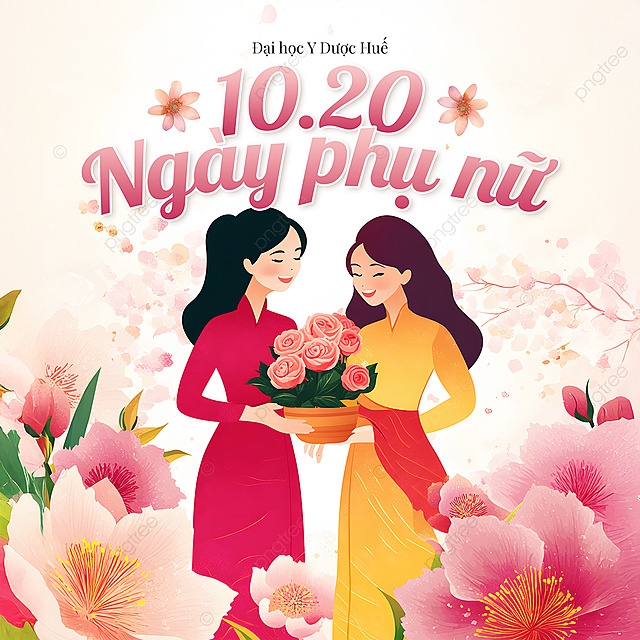卡通插画花卉花瓣越南女人节节日祝福社交媒体广告