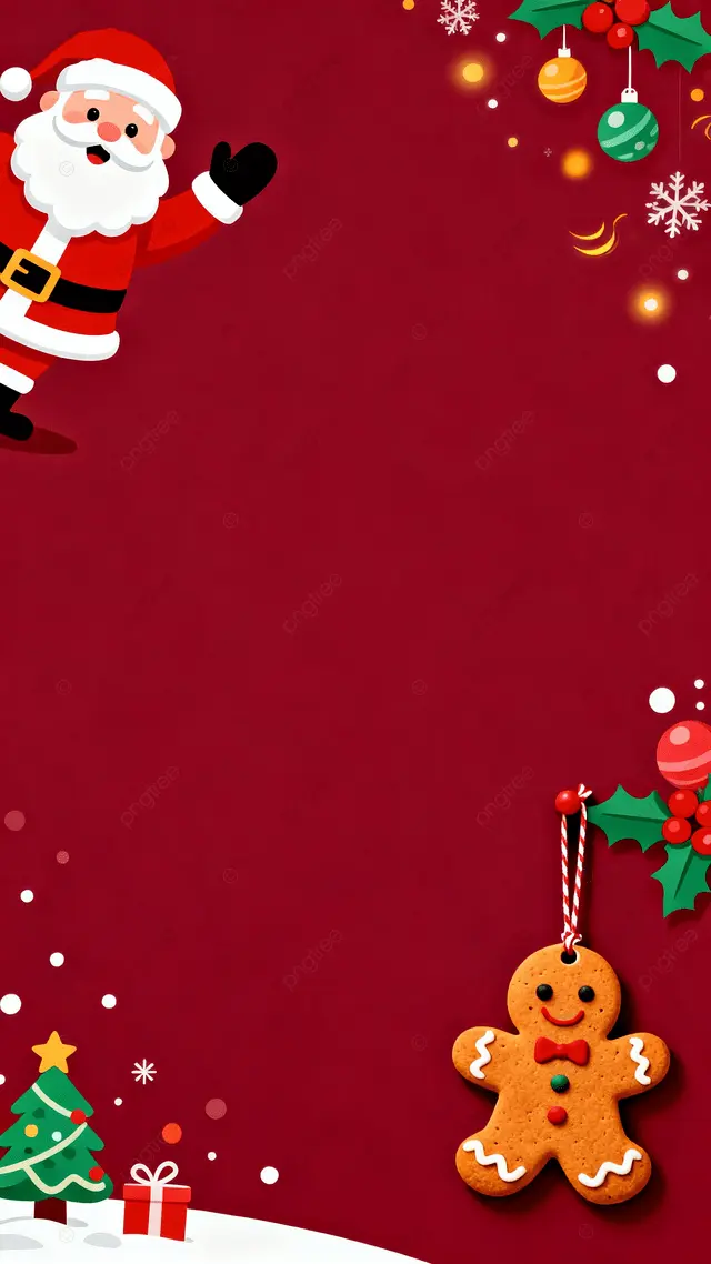 圣诞节红色姜饼人圣诞老人插画背景