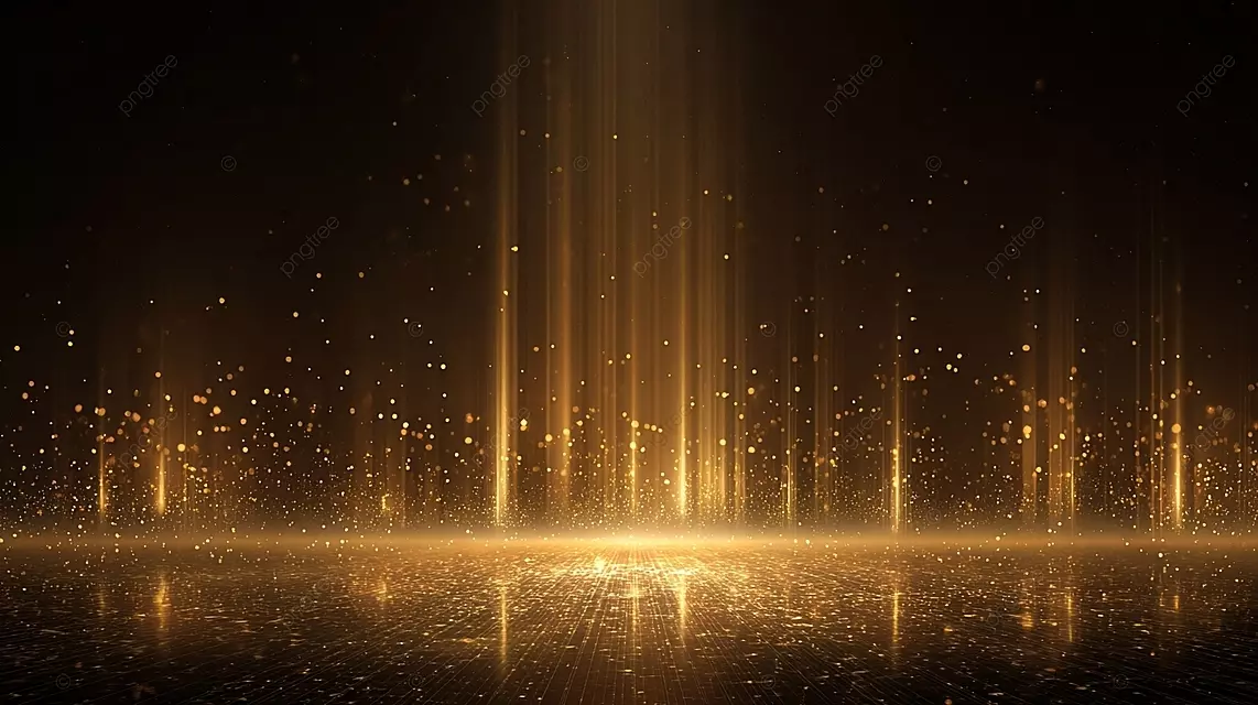 豪华的金色星空之夜，带有未来派轻支柱和横梁